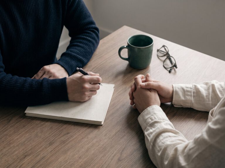 Patient and doctor talking across a desk