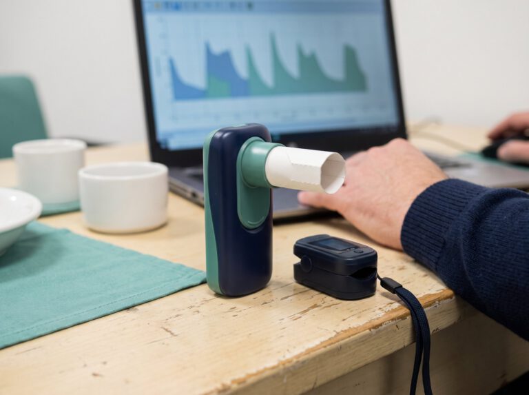 Lung function test with a spirometer and pulse oximeter