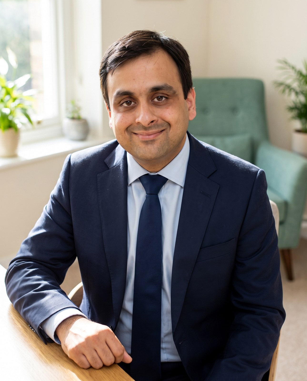 Dr Shalin Diwanji seated in his consulting room