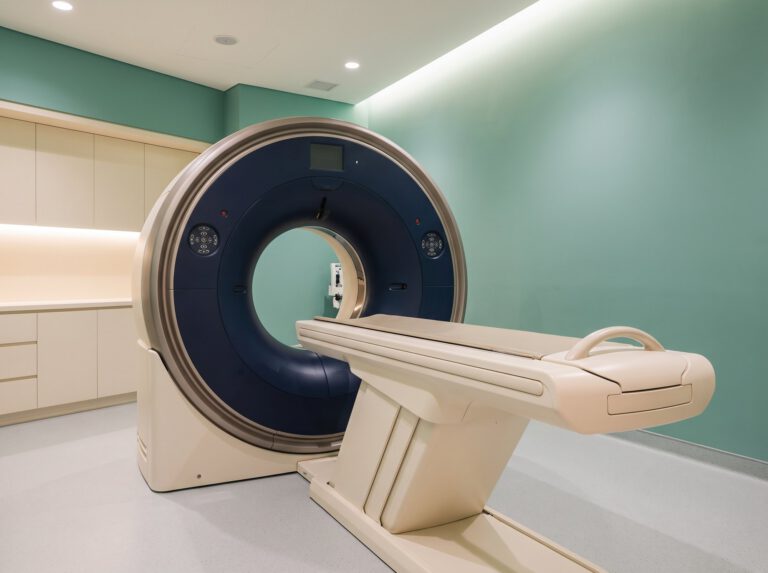 CT scanner in a bright room